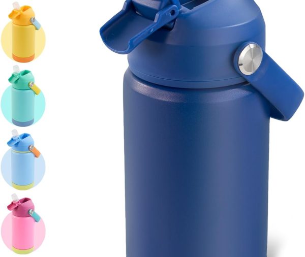 12oz Kids Water Bottle, Stainless Steel Insulated Water Bottle For Kids, Toddler Cup With Straws Leak-proof, Kids Water Bottles For School Boys Girls, BPA Free, Blue