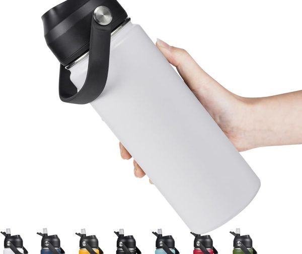 18oz Insulated Stainless Steel Water Bottle, Wide Mouth Double Wall Vacuum, Silicone Straw, Sweat & Leak Proof, BPA Free Insulated Water Flask for Travel, Keep Cold 24h Hot 12h, White