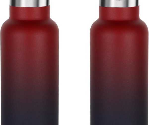 17oz Stainless Steel Water Bottle,Leak-Proof Sweat-Proof Travel Bottle,Double Wall Vacuum,Portable Insulated Cup,Reuseble Metal Bottle for School Sport Hiker Kid,Red Purple(2Packs)