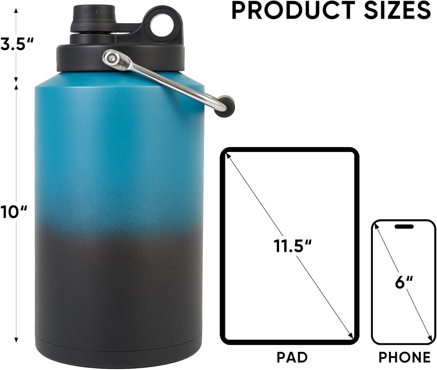 Insulated Gallon Jug with Handle, One Gallon, 128oz Stainless Steel, Large Double Vacuum Water Bottle for Hot & Cold Drinks, Wide Mouth, Sweat Proof, Great for Travel, Camping, Blue Gradient - Image 2