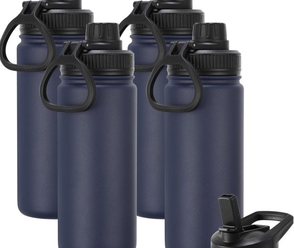 16 oz Kids Water Bottle for School Stainless Steel Double Wall Vacuum Insulated Water Bottle with Straw lids & Spout Lid, Leakproof BPA Free (Navy,4)